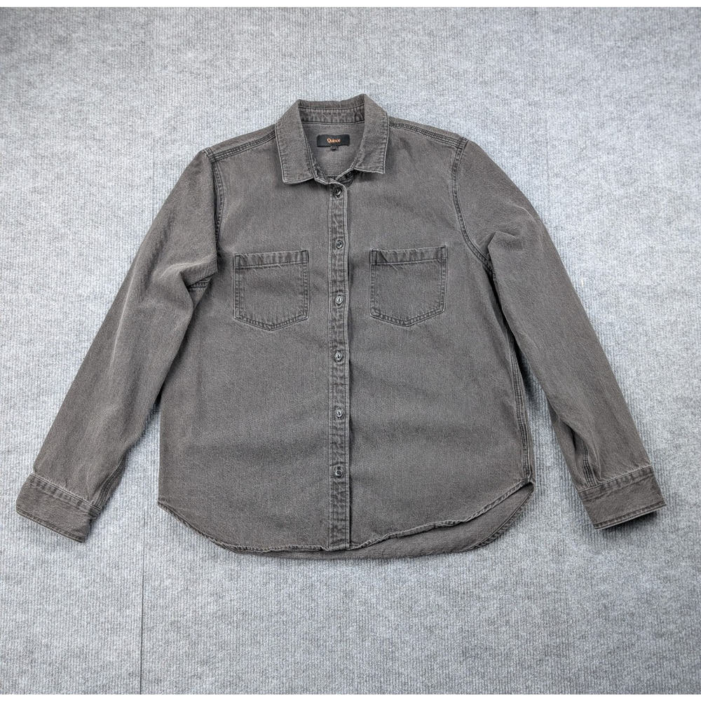 Quince Denim Shirt Womens Large Washed Black Cotton Button Up Minimalist Rodeo